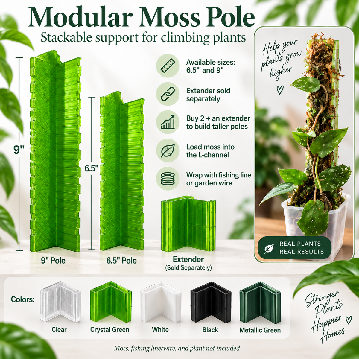 Modular Moss Pole System for Climbing Plants | Stackable 3D Printed Plant Support